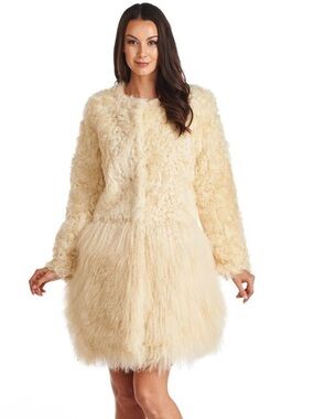 FRR NWT MONGOLIAN AND CURLY LAMB FUR COAT L